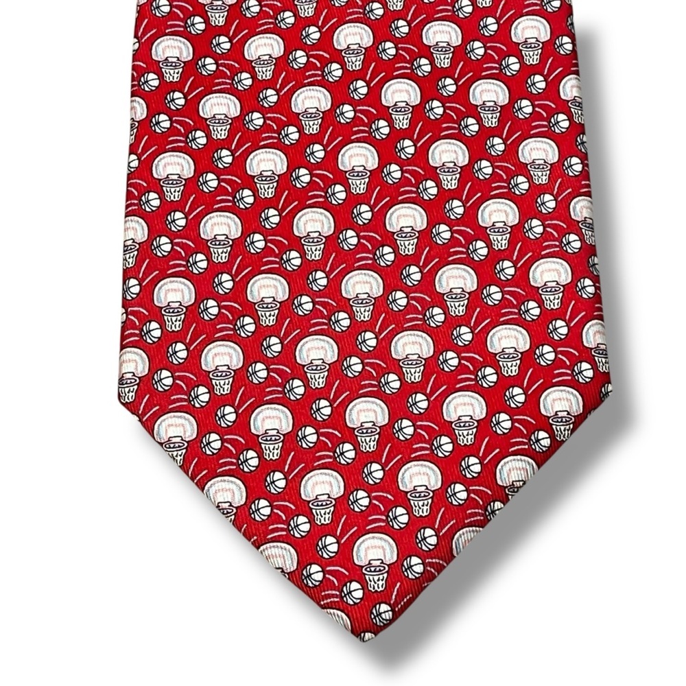 Vineyard Vines Silk Tie All Over Basketball Goal Micro Print 62" Long Red Preppy
